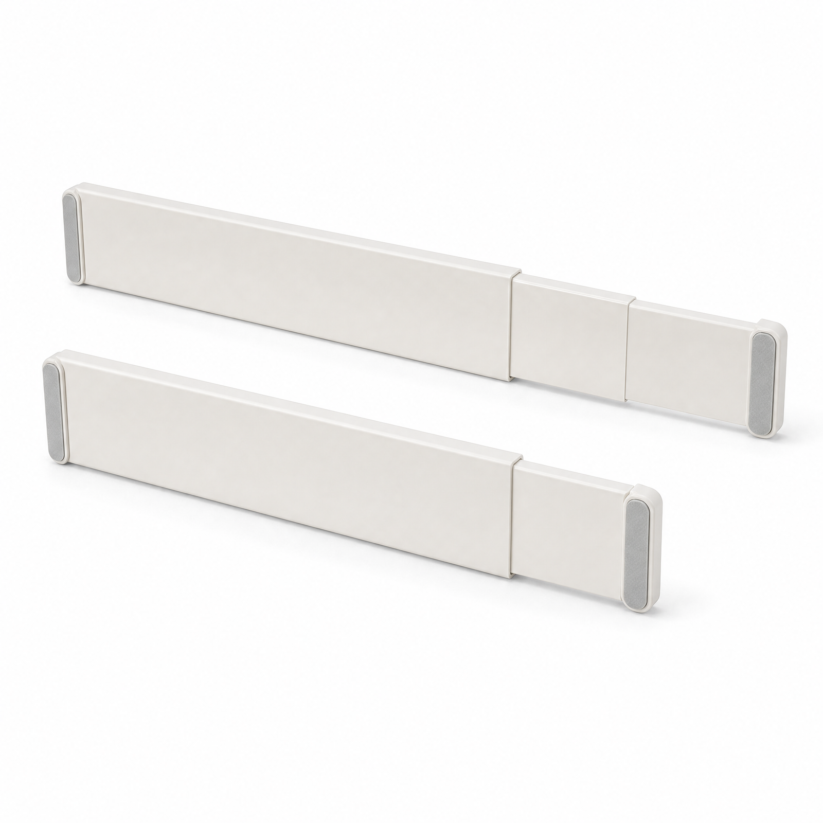 Two warm-white drawer dividers shown at different extended lengths