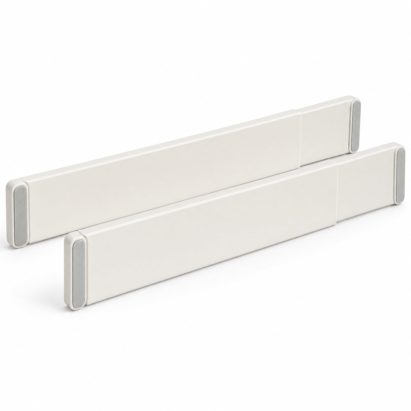 Set of two warm-white adjustable drawer dividers on a white background